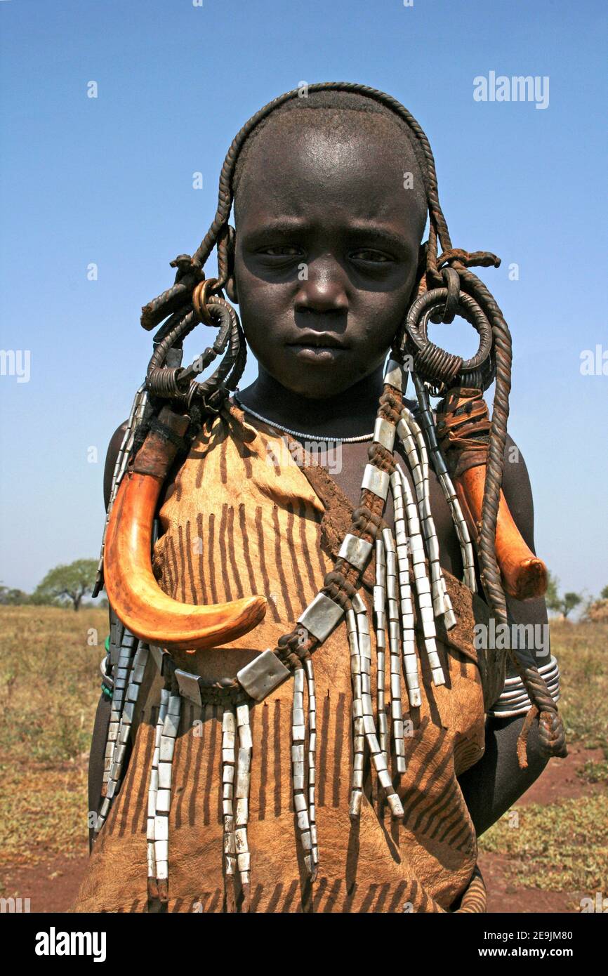 Mursi Tribe Girl Stockfoto