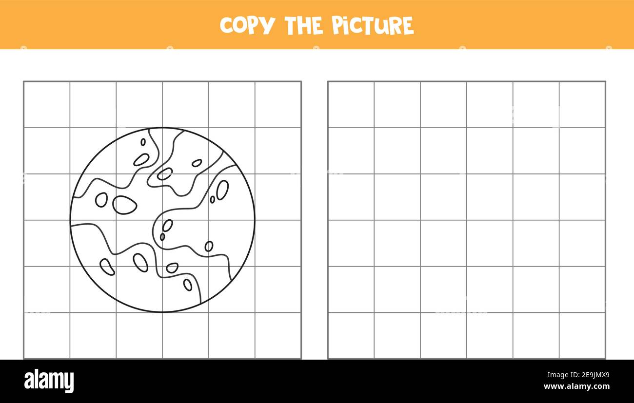 Kopieren Sie das Bild des Planeten Mars. Lernspiel für Kinder. Handschriftverfahren. Stock Vektor