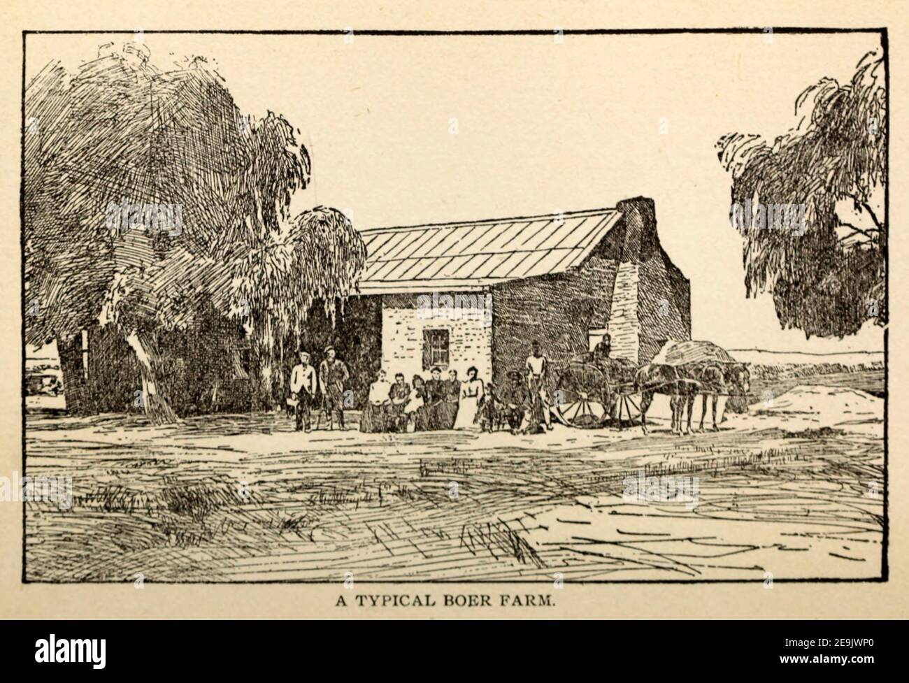 Typische Boer Farm aus dem Buch "der echte Krüger und der Transvaal" Bunce, Charles T; McKenzie, Frederick Arthur, 1869-1931; Du Plessis, C. N. J . Veröffentlicht von Street & Smith, New York, 1900 Stockfoto