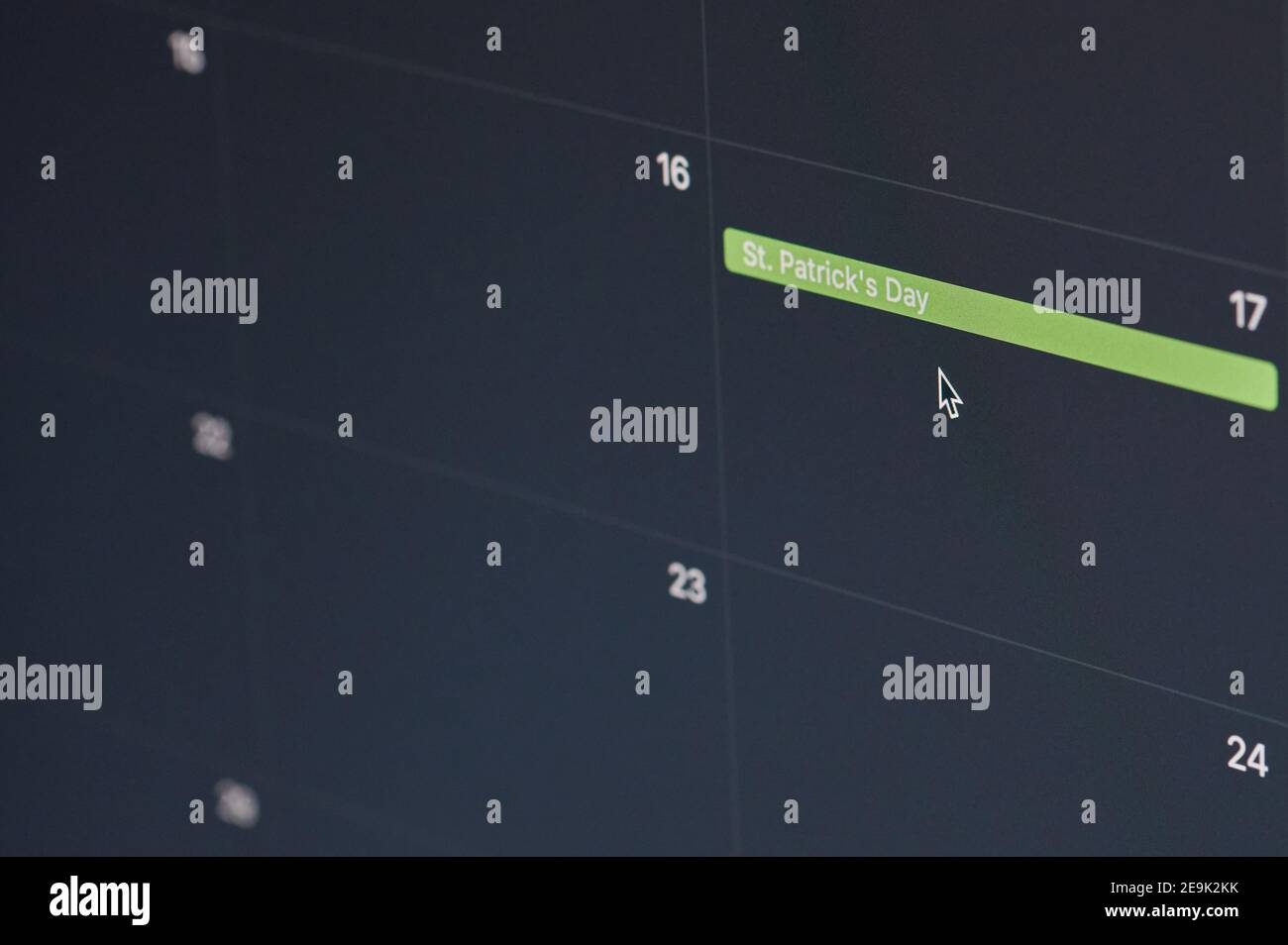 St. Patrick Day Urlaub auf Kalender digitale Seite Nahaufnahme Anzeigen Stockfoto