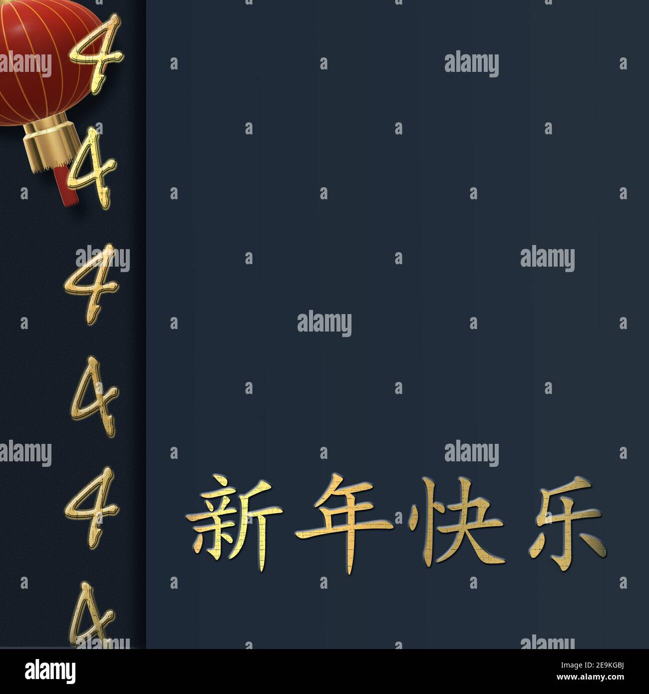 Chinesisches Neujahrsdesign, Gold Text Happy Chinese New Year, Glückszahl 4 auf blauem Hintergrund. 3D Rendern Stockfoto