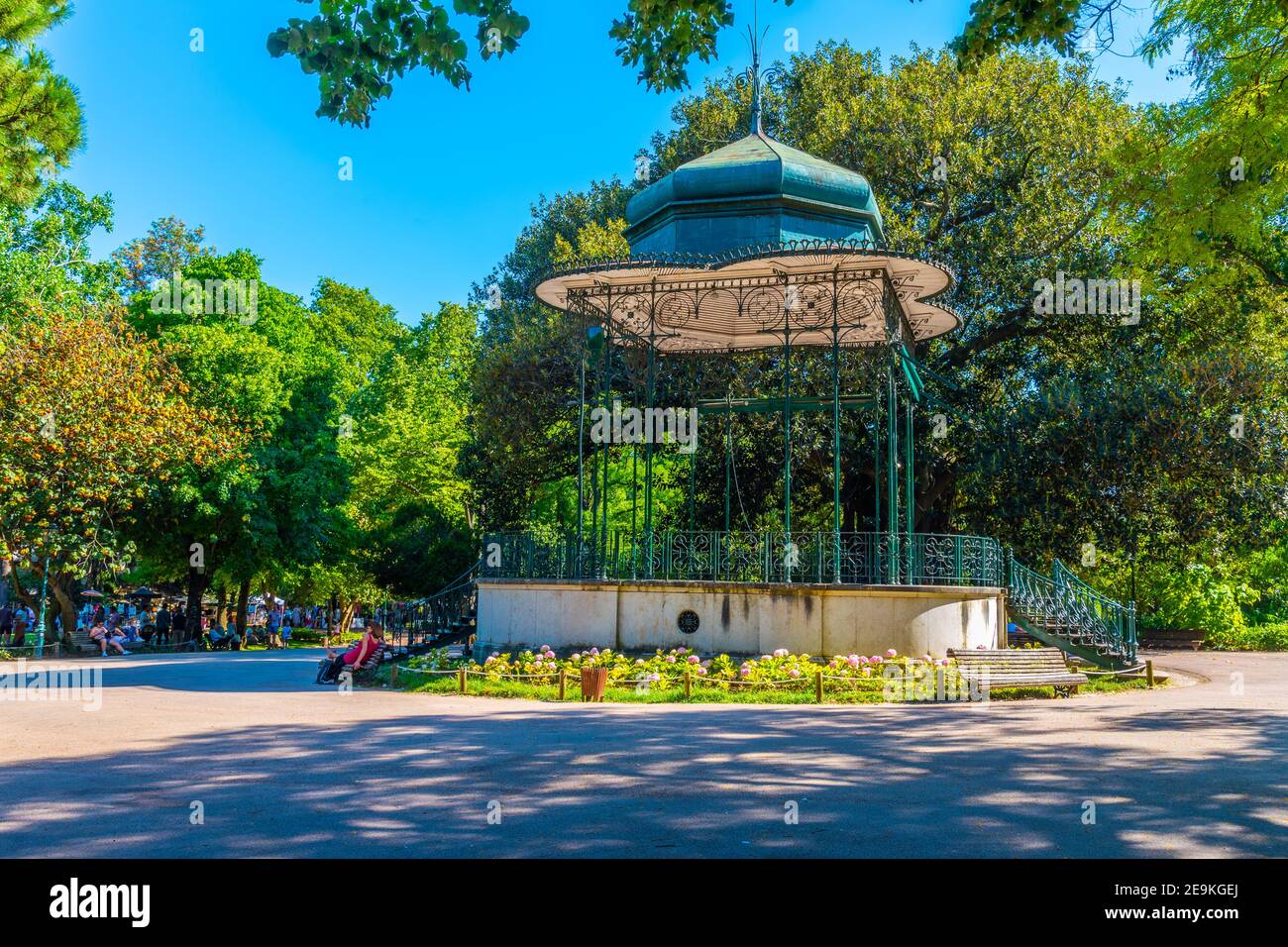 Blick auf den Garten Jardim da estrela in Lissabon, Portugal Stockfoto