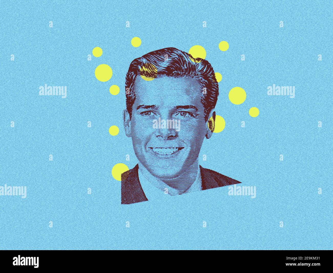 Isolierte glückliche Mann Vintage-Illustration auf blauem Hintergrund Stockfoto
