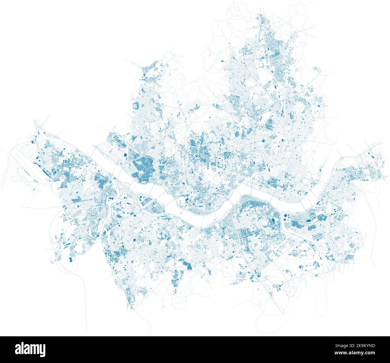 Satellitenansicht von Seoul. Südkorea. Karte o die Hauptstadt, Straßen und Gebäude. Seoul Capital Area Stock Vektor