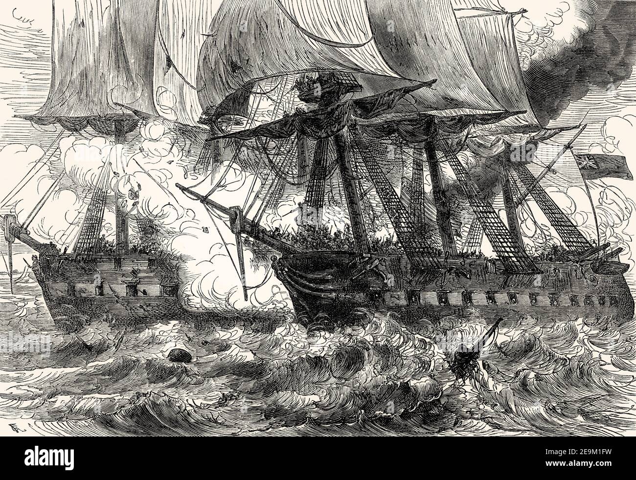 Schlacht von Boston Harbor am 1. Juni 1813 zwischen HMS Shannon und der USS Chesapeake, war of 1812, aus britischen Schlachten auf Land und Meer, von James Grant Stockfoto