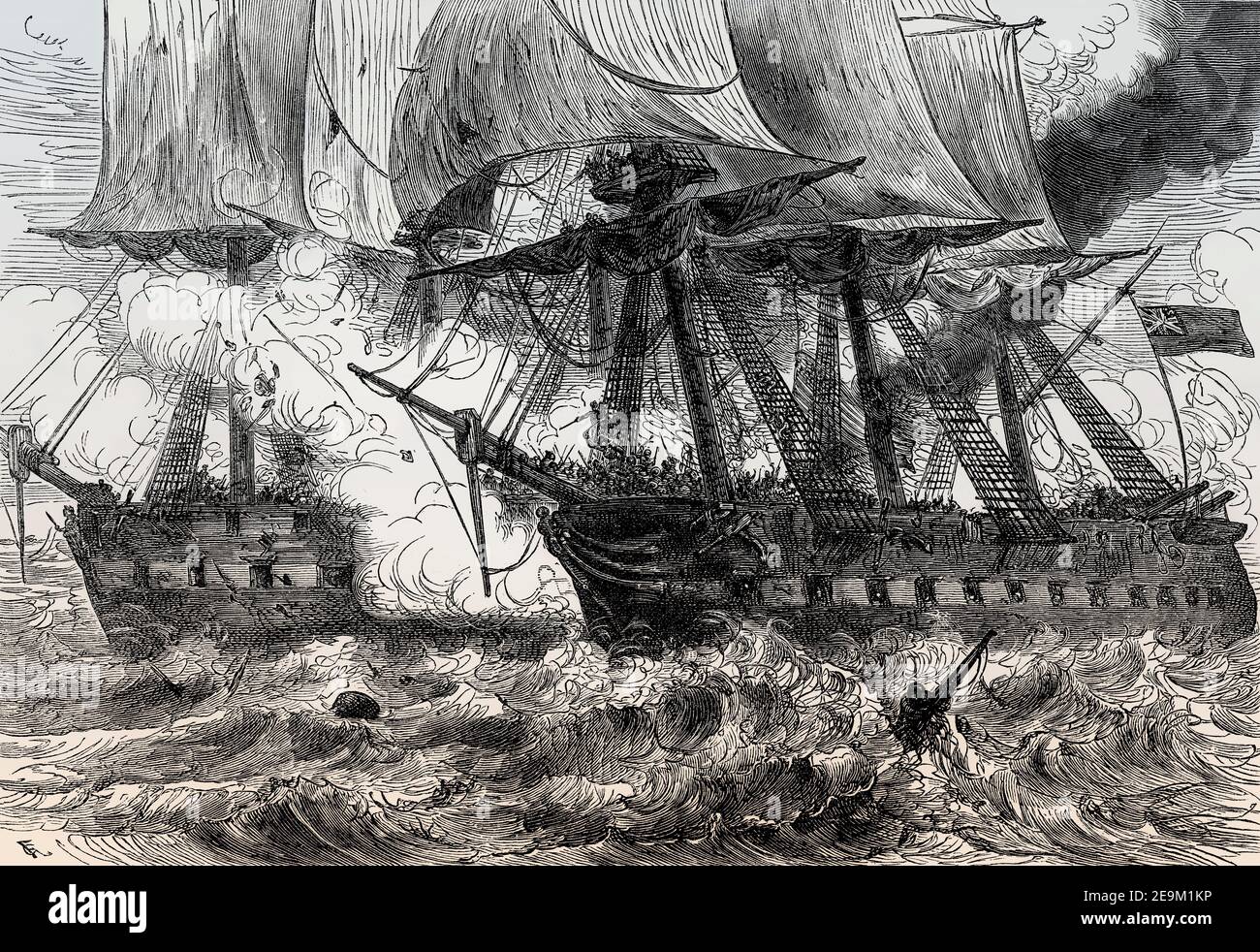 Schlacht von Boston Harbor am 1. Juni 1813 zwischen HMS Shannon und der USS Chesapeake, war of 1812, aus britischen Schlachten auf Land und Meer, von James Grant Stockfoto