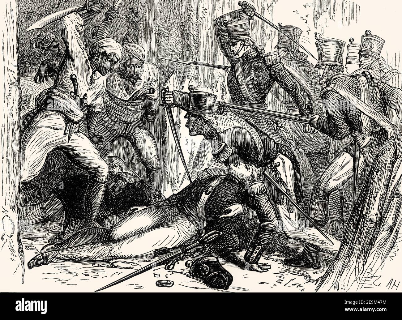 Rettung von Oberstleutnant Macgregor Murray, Schlacht von Talneir, 3. Anglo-Maratha-Krieg, Indien, 1818, vor britischen Schlachten auf Land und Meer, von James Grant Stockfoto