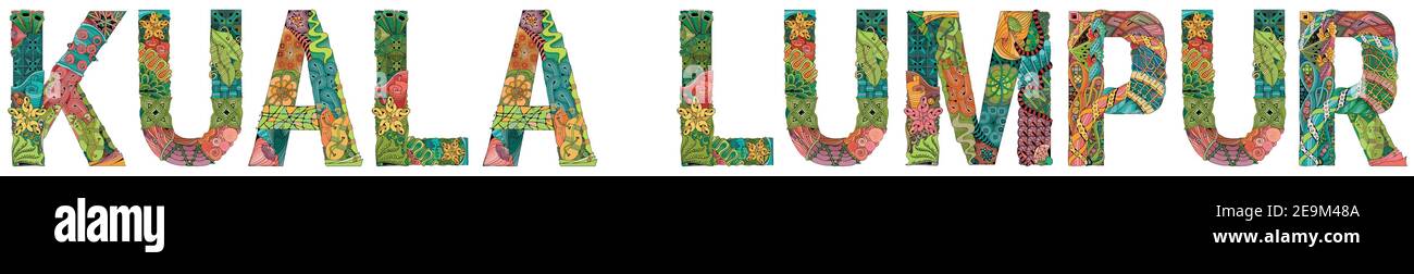 Handgemaltes Kunstdesign. Illustration Kuala Lumpur Stadt ist die Hauptstadt von Malaysia für T-Shirt-Design, Tattoo und andere Dekorationen Stock Vektor