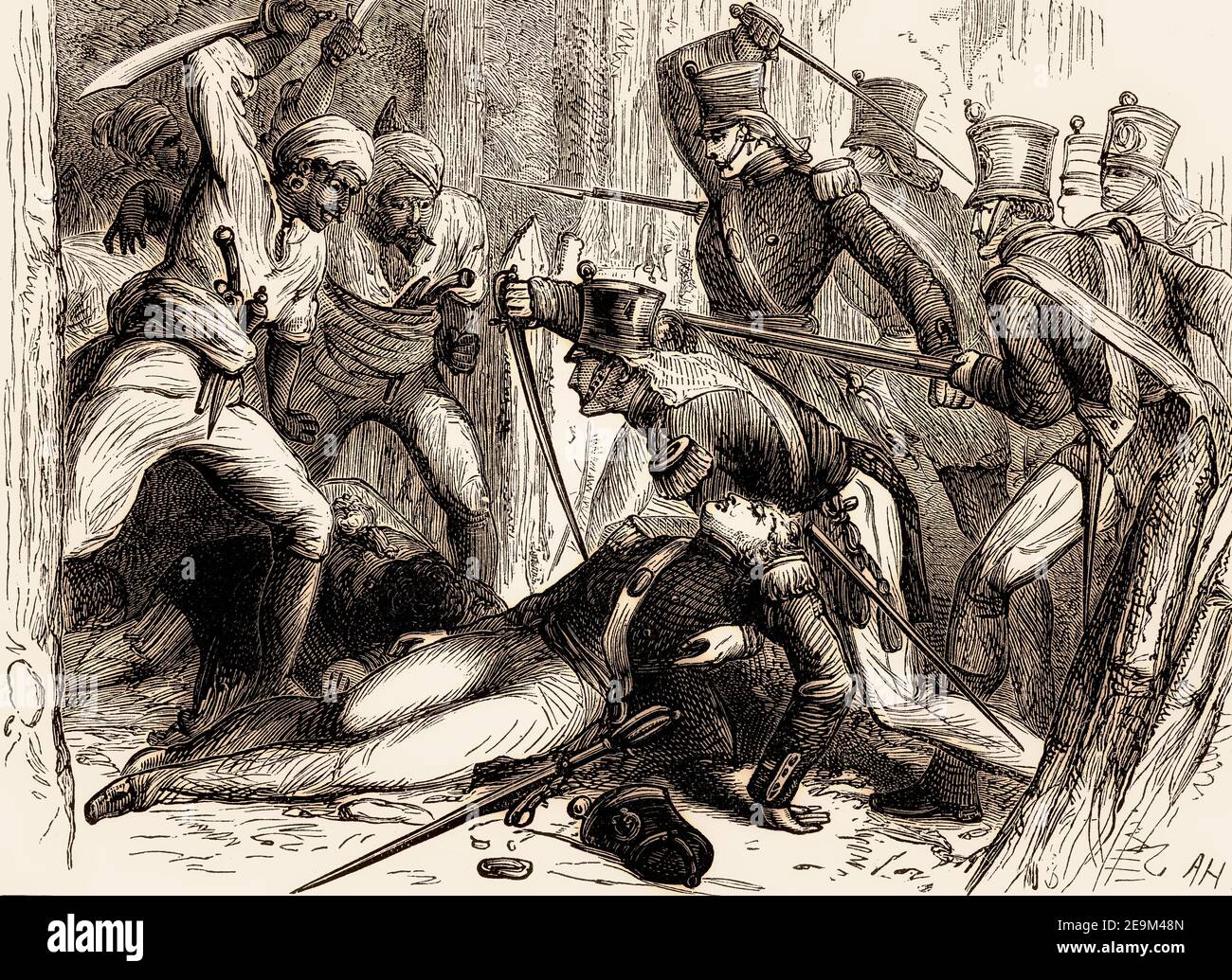 Rettung von Oberstleutnant Macgregor Murray, Schlacht von Talneir, 3. Anglo-Maratha-Krieg, Indien, 1818, vor britischen Schlachten auf Land und Meer, von James Grant Stockfoto