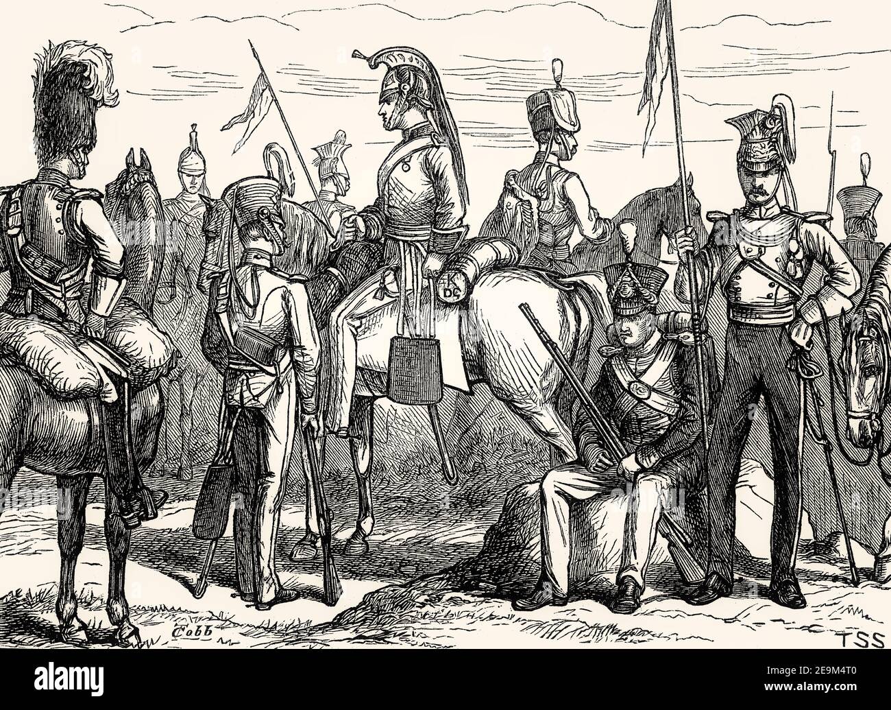 Britische Militäruniformen, 19. Jahrhundert; aus britischen Schlachten auf Land und Meer, von James Grant Stockfoto