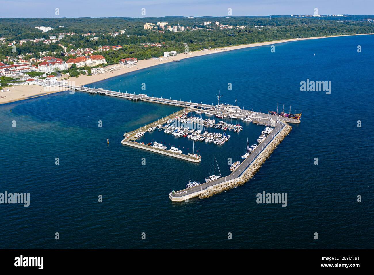 Marina und Pier in Sopot Luftaufnahme Stockfoto