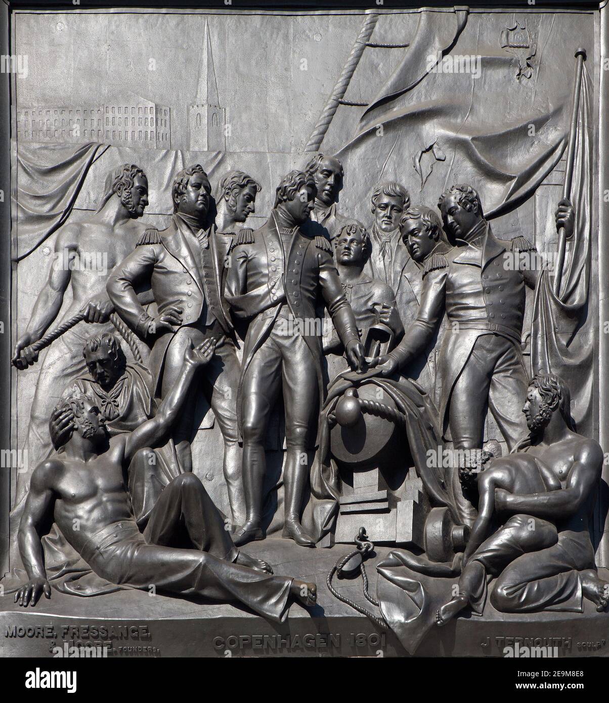 London - das 'Kopenhagen'-Szenenrelief aus dem Nelson-Denkmal auf dem von J. Ternouth (1801). Stockfoto