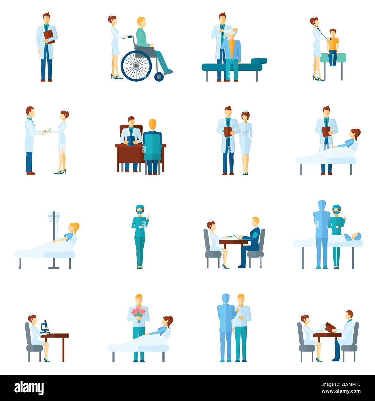 Arzt und Krankenschwestern Zeichen setzen Krankenhaus und Klinik professionelles Personal In einheitlicher, isolierter Vektordarstellung Stock Vektor