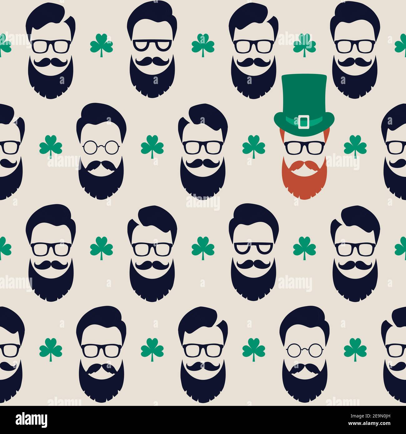 Nahtlose Vektor-Muster mit Gesichtern in Hüten. St. Patrick's Day Texturdruck. Stock Vektor