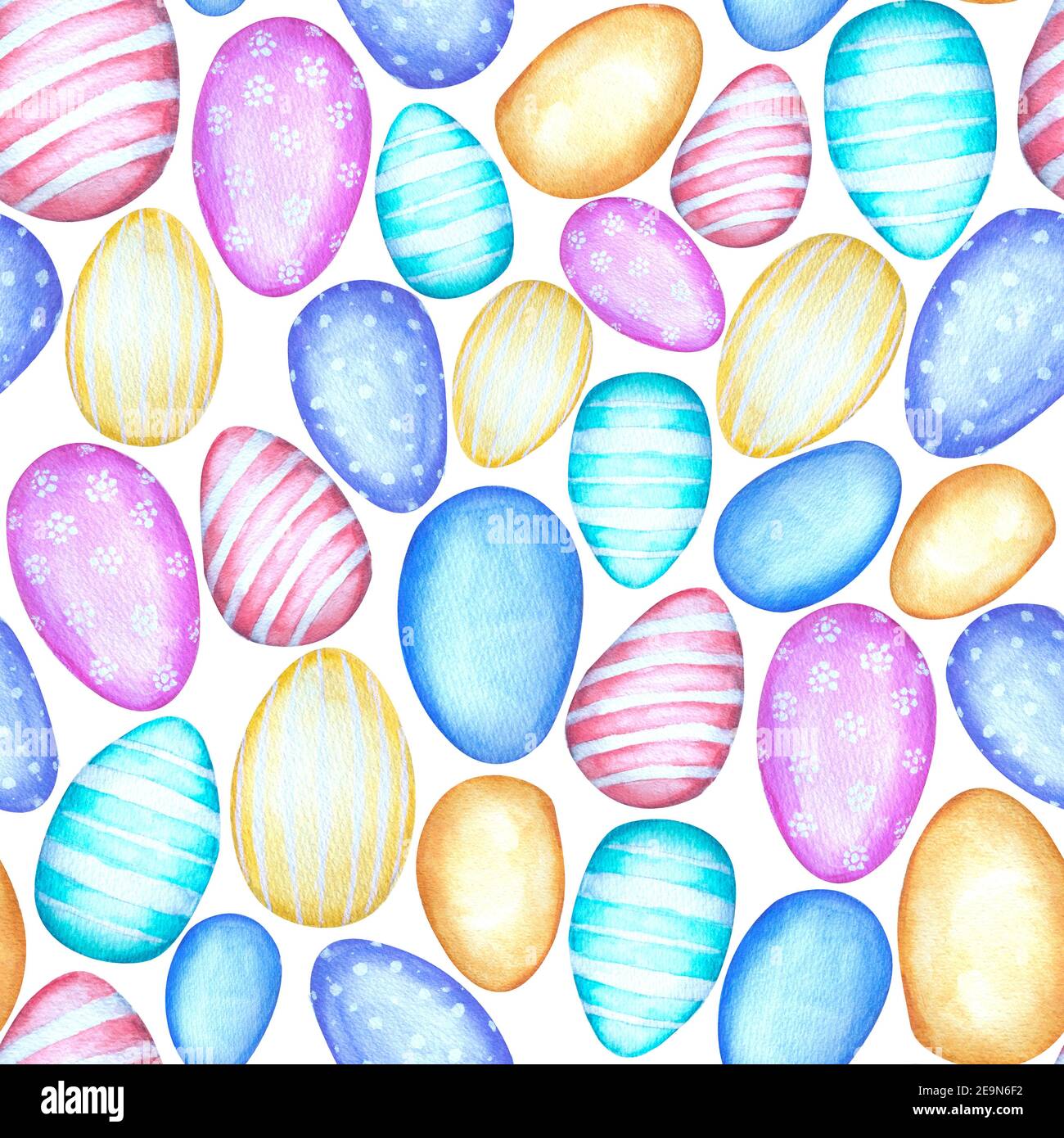 Aquarell Ostern nahtlose Muster mit Eiern von Pastellfarben und verschiedene Textur. Handgezeichnetes mehrfarbiges Ei-Muster Stockfoto