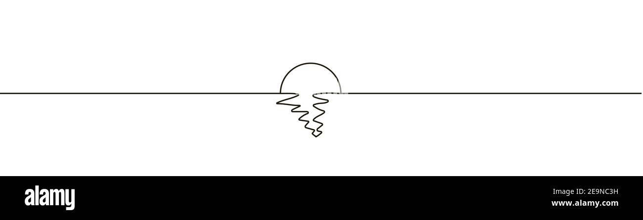Kontinuierliche Linie Solar Ozean in einer Linie. Sonnenaufgang, Sonnenuntergang. vektorgrafik auf weißem Hintergrund Stock Vektor