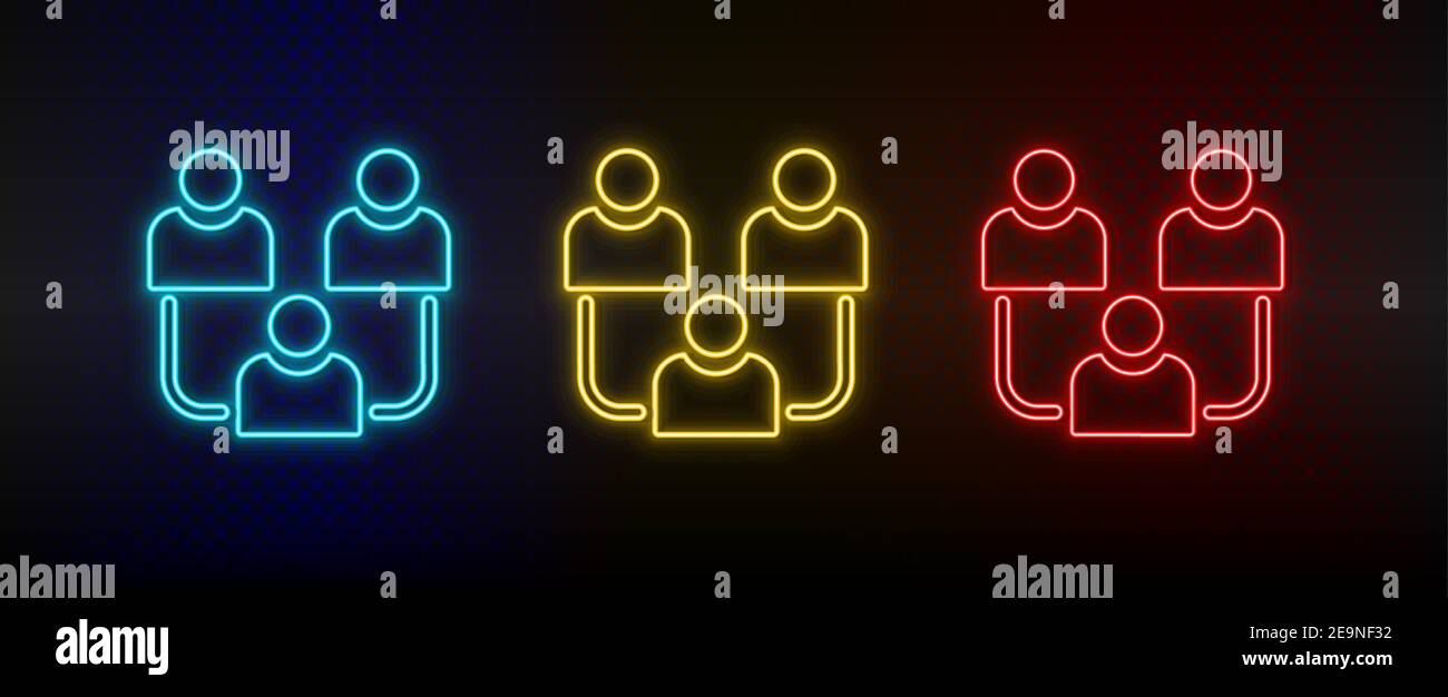Neon Icon Set Avatare, Benutzer, Kontakt. Set von roten, blauen, gelben Neon-Vektor-Symbol Stock Vektor