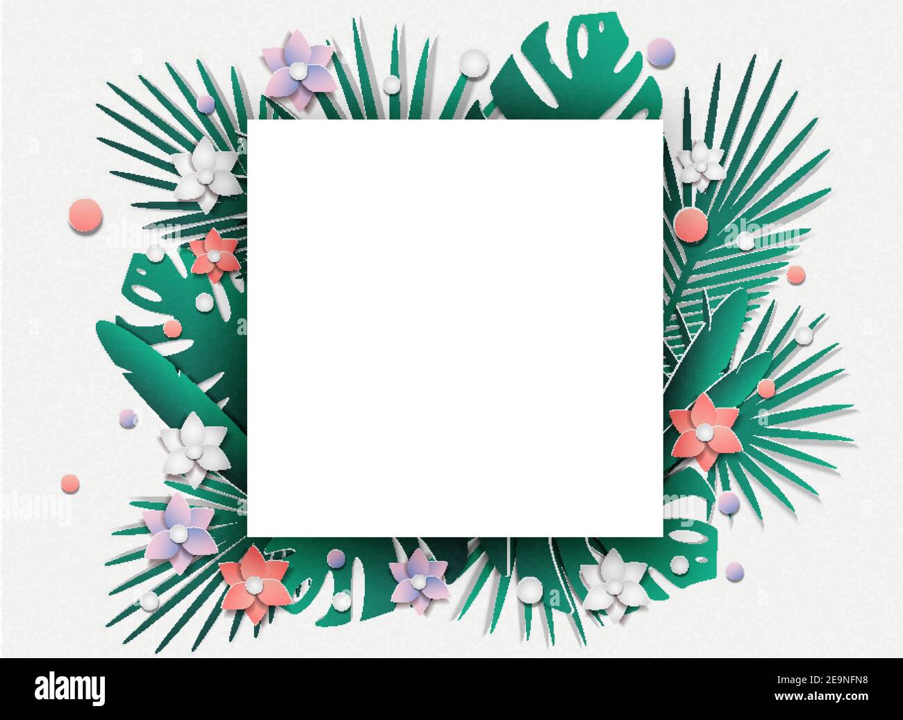 Viele tropische Blätter und Blumen Stock Vektor