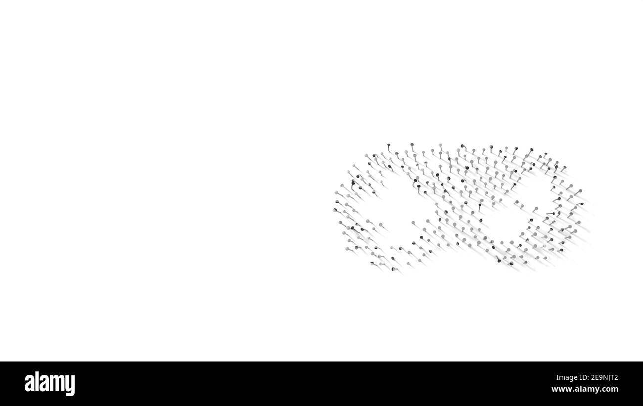 3D Rendering von Nägeln in Form von Symbol des Videospiels Controller mit Schatten auf weißem Hintergrund isoliert Stockfoto