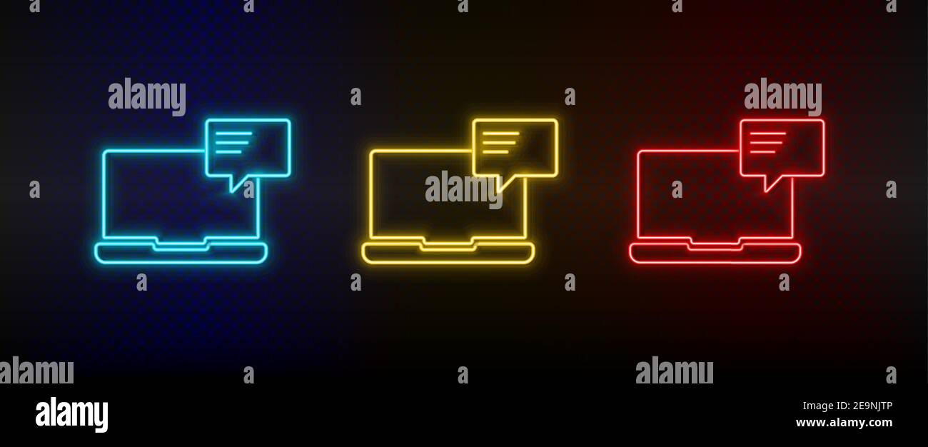 Neon Icon Set Videokonferenz. Set von roten, blauen, gelben Neon-Vektor-Symbol Stock Vektor