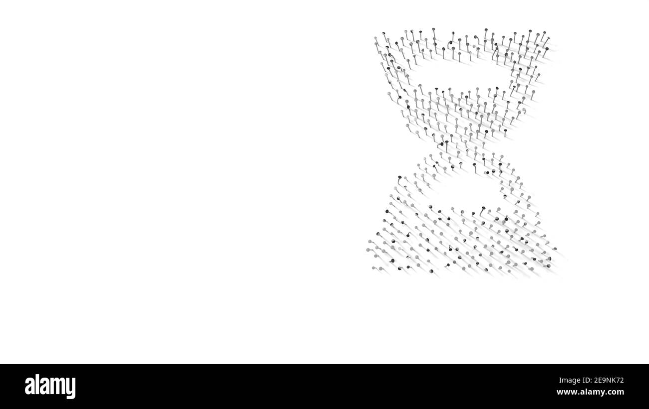 3D Darstellung der Nägel in Form des Symbols der Sanduhr In Halbphase mit isolierten Schatten auf weißem Hintergrund Stockfoto