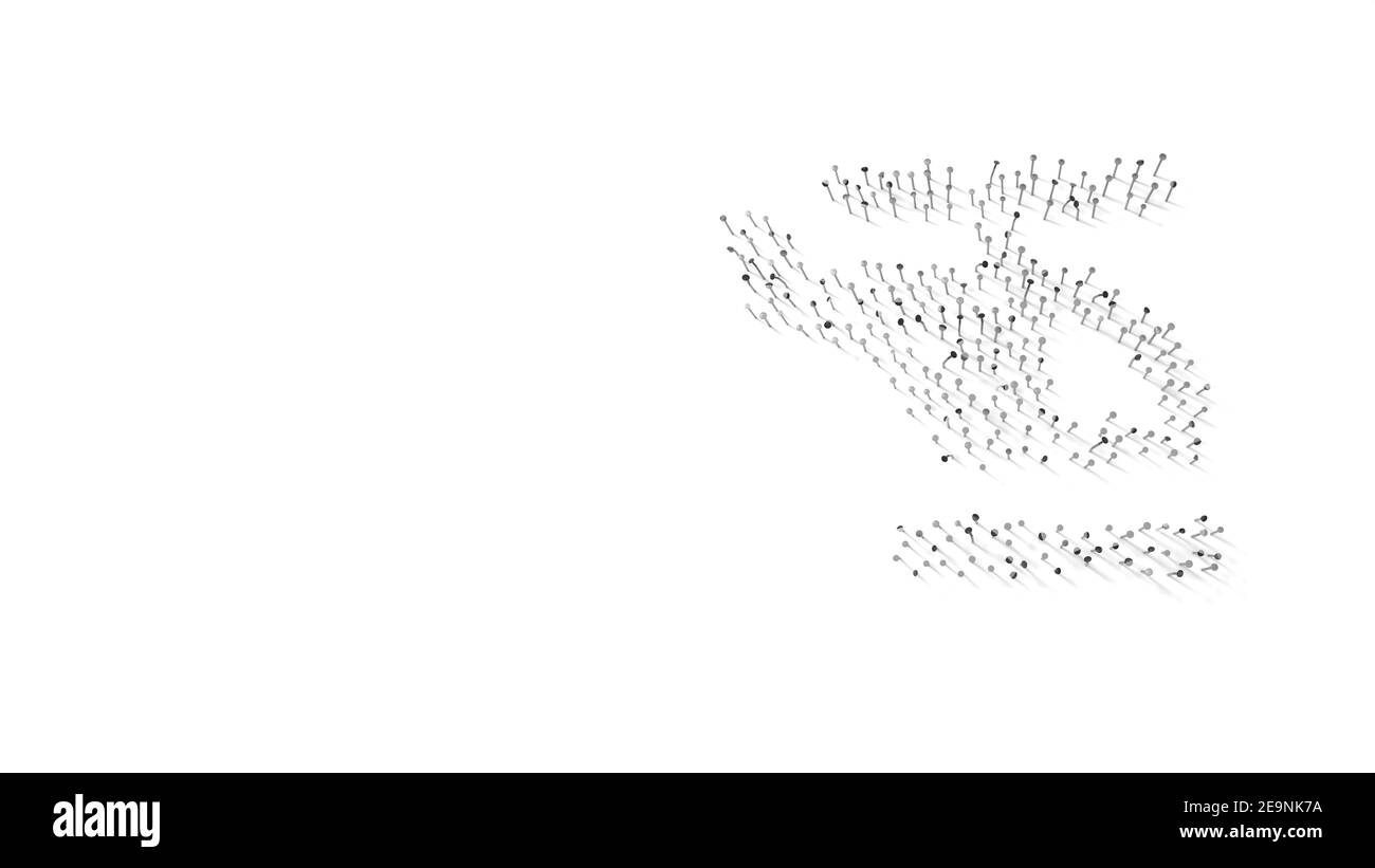 3D Rendering von Nägeln in Form von Symbol des Hubschraubers Von Profil mit Schatten isoliert auf weißem Hintergrund Stockfoto