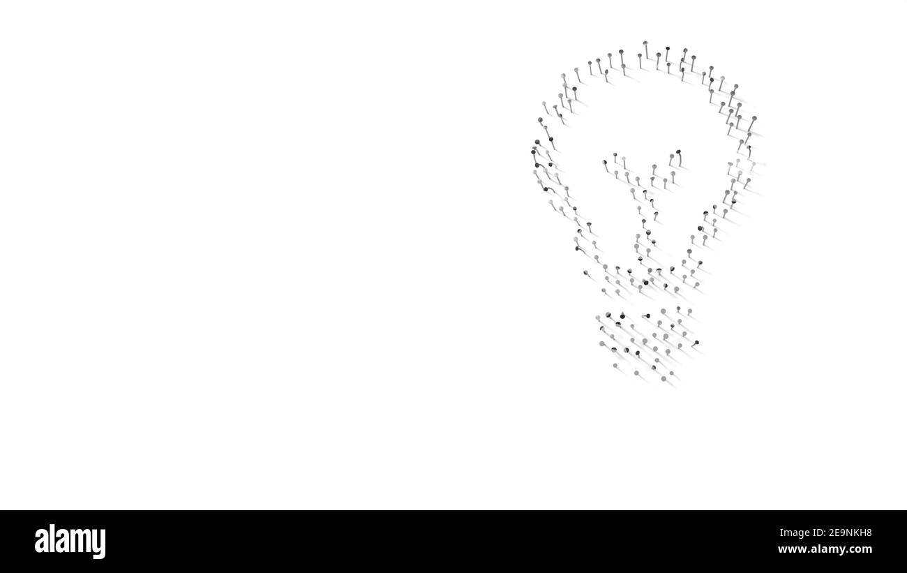 3D Rendering der Nägel in Form des Symbols der Glühbirne Mit isolierten Schatten auf weißem Hintergrund Stockfoto