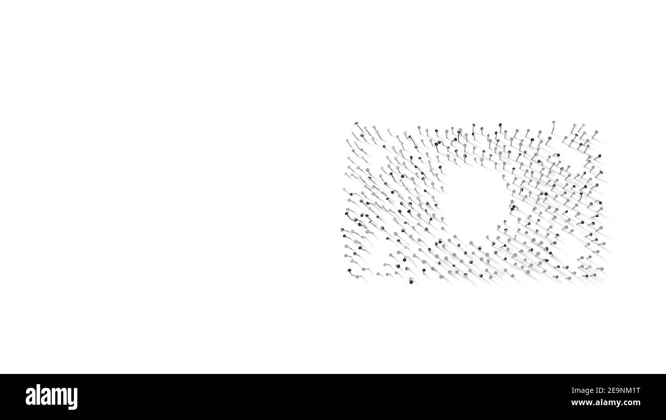 3D Rendering von Nägeln in Form eines Symbols der Umkehrung Banknote mit Schatten isoliert auf weißem Hintergrund Stockfoto