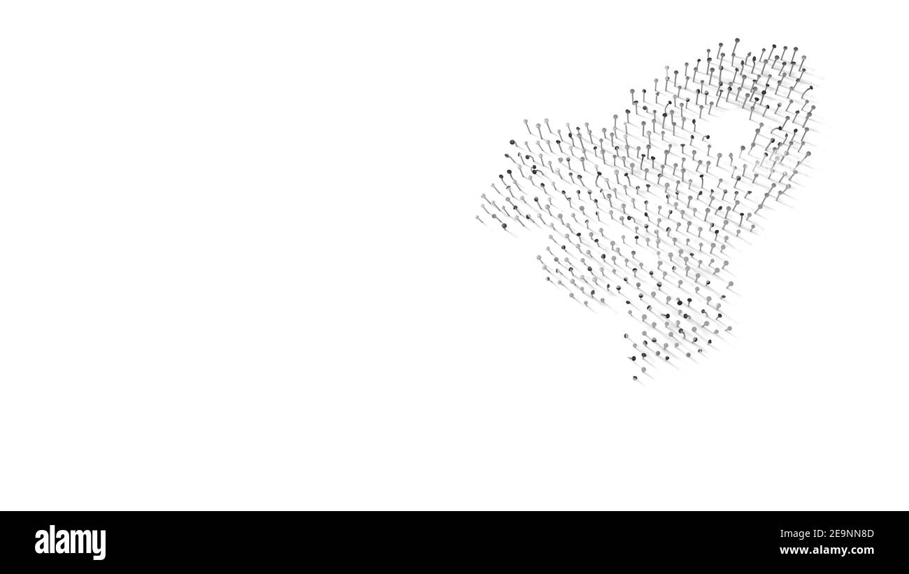 3D Rendering von Nägeln in Form von Symbol der Rakete Mit isolierten Schatten auf weißem Hintergrund Stockfoto