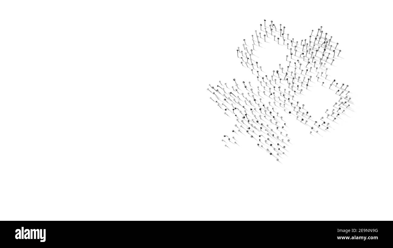 3D Rendering von Nägeln in Form von Symbol des Satelliten Mit isolierten Schatten auf weißem Hintergrund Stockfoto