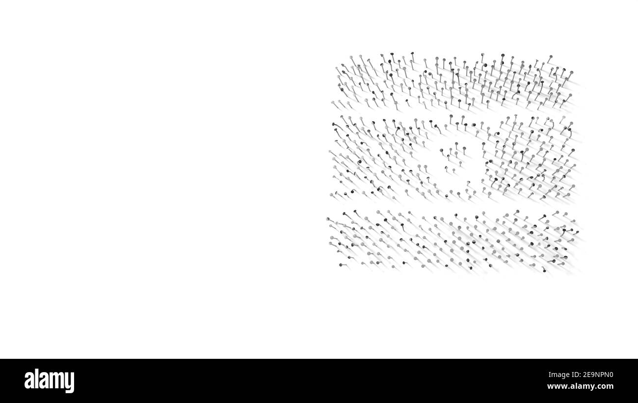 3d-Rendering von Nägeln in Form von Symbol von Argentinien Flagge mit Schatten auf weißem Hintergrund isoliert Stockfoto