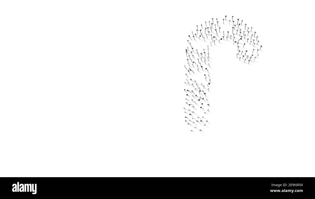 3d-Rendering von Nägeln in Form von Symbol der Süßigkeiten Süß mit Schatten isoliert auf weißem Hintergrund Stockfoto