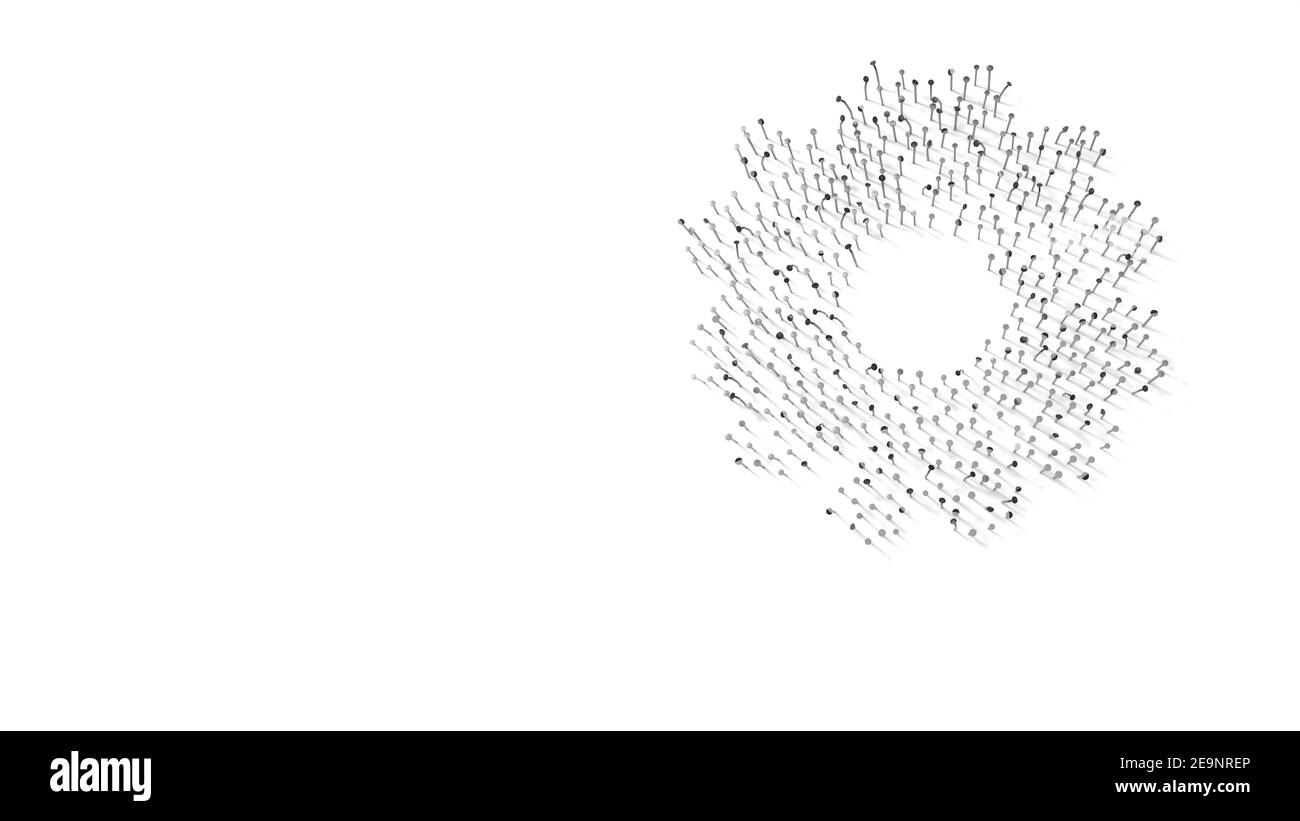 3d-Rendering von Nägeln in Form eines Symbols von Gänseblümchen Blume mit den Blütenblättern mit Schatten isoliert auf weißem Hintergrund Stockfoto