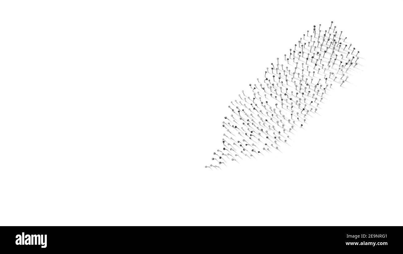 3d-Rendering von Nägeln in Form eines Filzsymbols Tip Stift Marker Textmarker mit Schatten isoliert auf weißem Hintergrund Stockfoto