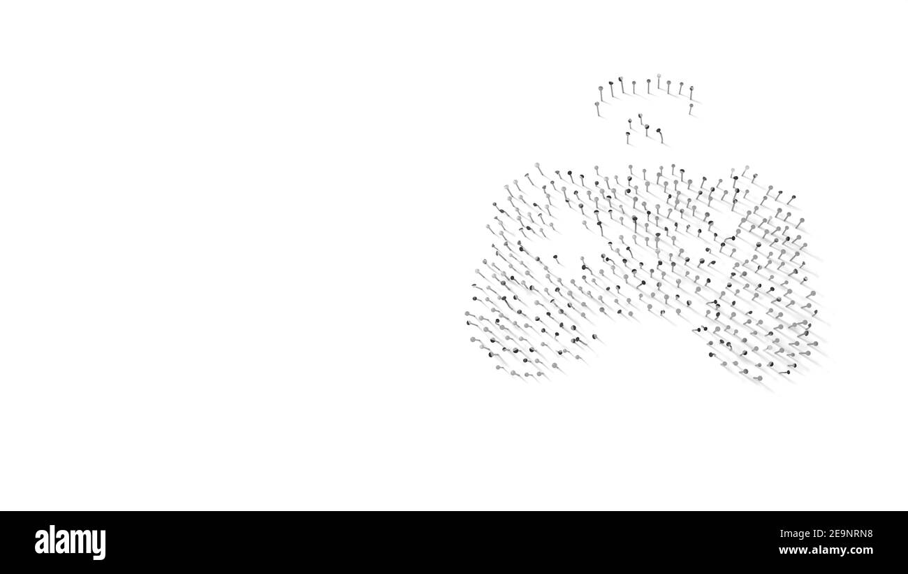 3d-Rendering von Nägeln in Form von Symbol des Gamepad Mit isolierten Schatten auf weißem Hintergrund Stockfoto
