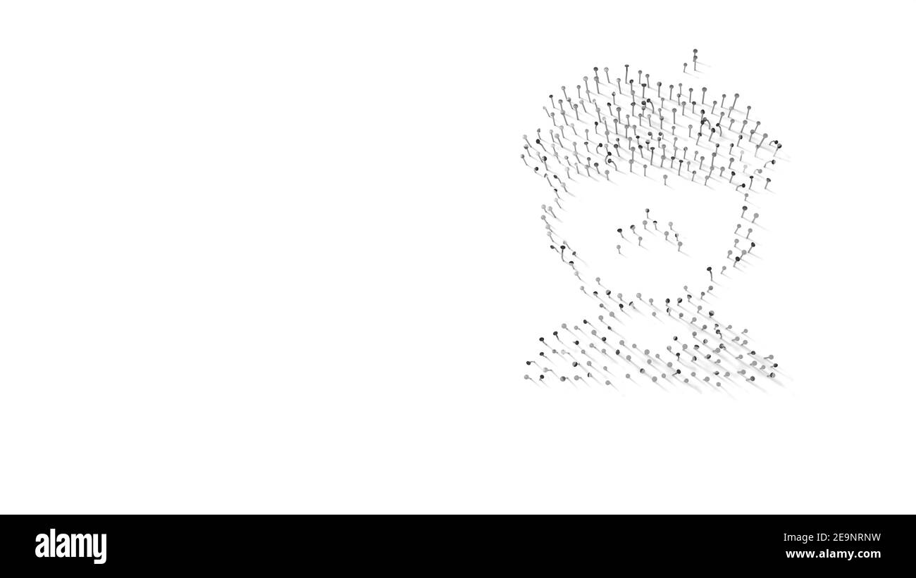 3d-Rendering von Nägeln in Form eines französischen Symbols Mann mit Schatten isoliert auf weißem Hintergrund Stockfoto