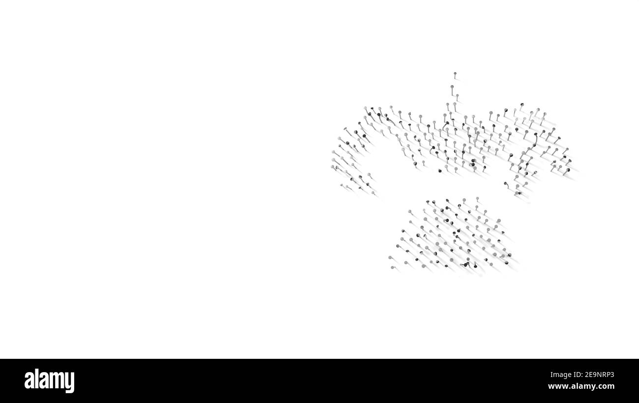 3d-Rendering von Nägeln in Form von Symbol des Spiels Controller mit Schatten auf weißem Hintergrund isoliert Stockfoto