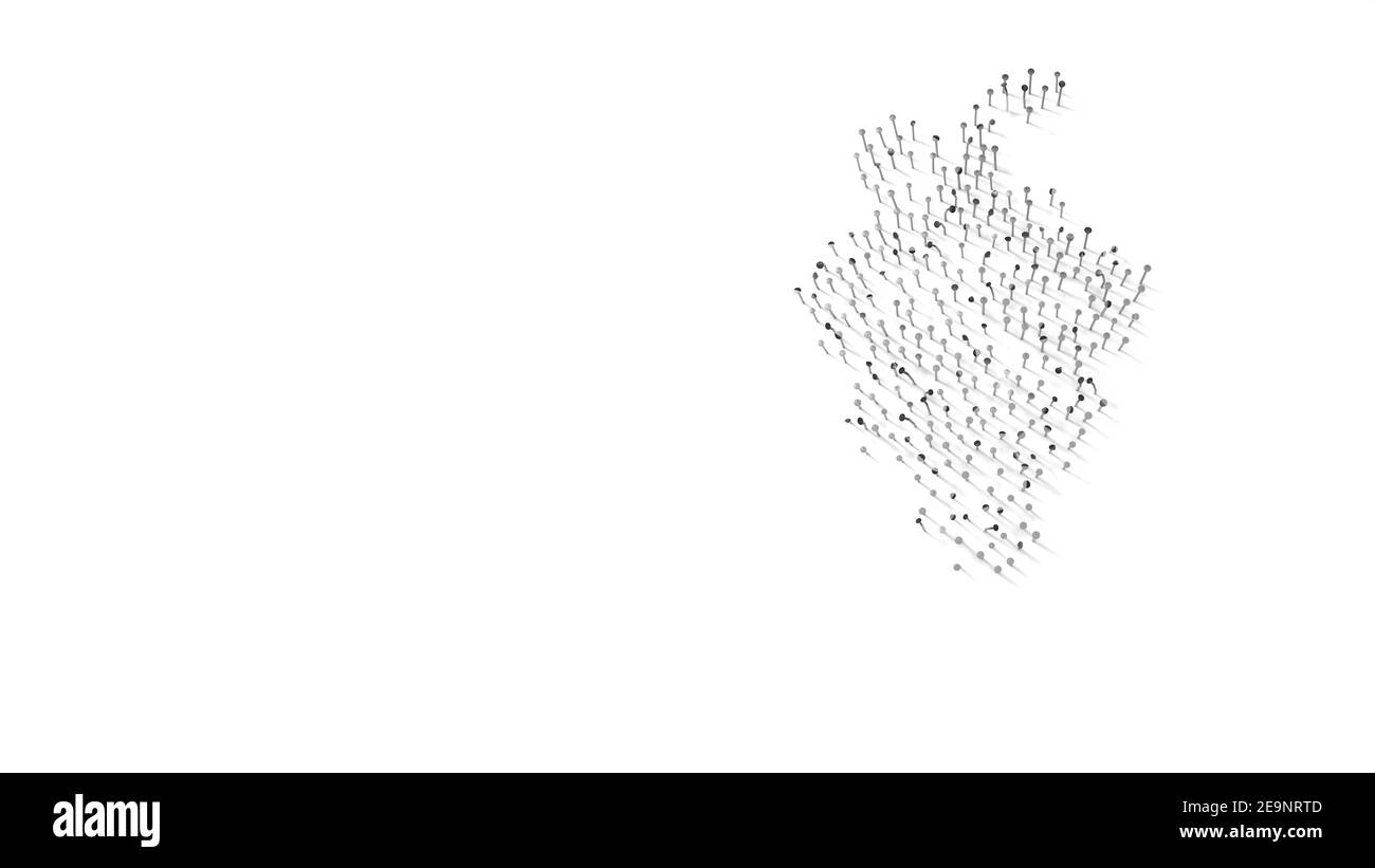 3d-Rendering von Nägeln in Form von Symbol der Traube beerenfrucht mit Schatten isoliert auf weißem Hintergrund Stockfoto