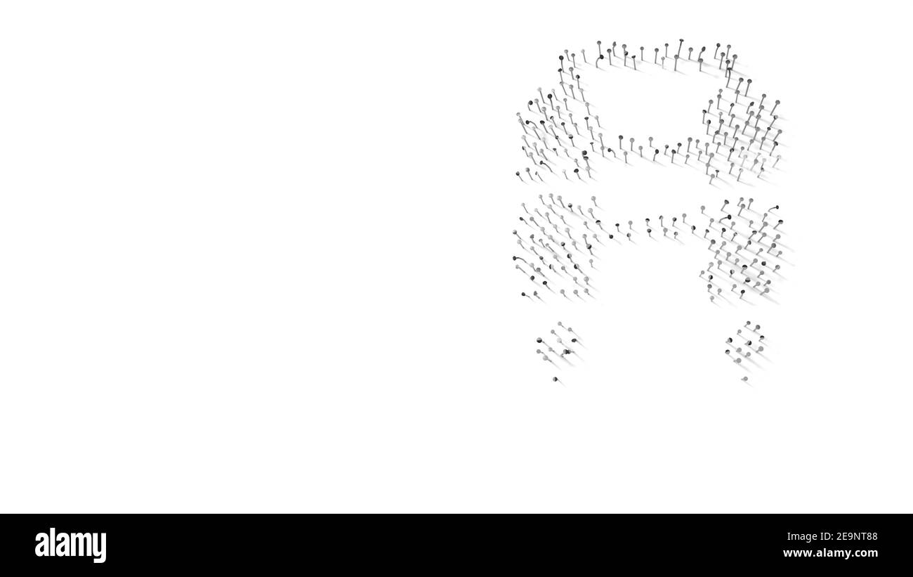 3d-Rendering von Nägeln in Form von Symbol des Strahls pack zum Fliegen mit Schatten isoliert auf weißem Hintergrund Stockfoto
