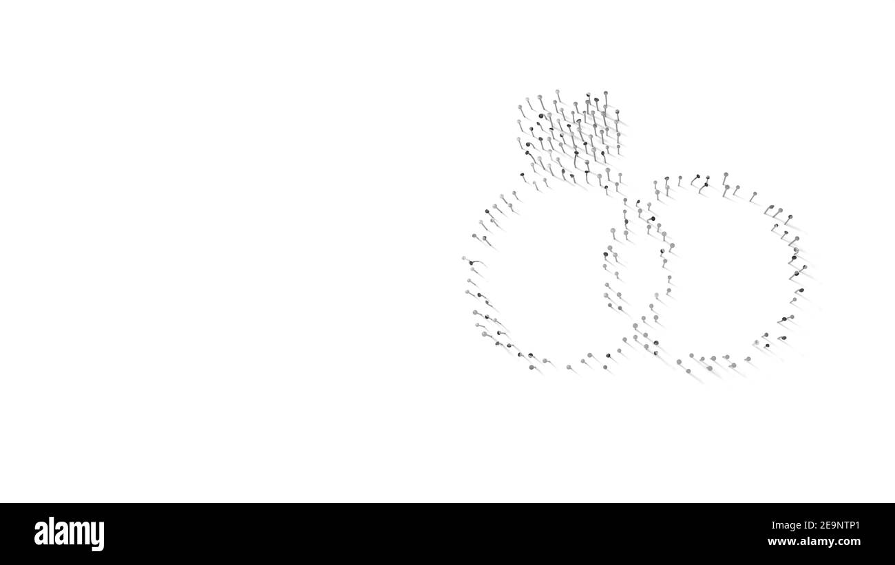 3d-Rendering von Nägeln in Form eines Symbols von zwei Vorschlag Ringe mit Schatten isoliert auf weißem Hintergrund Stockfoto