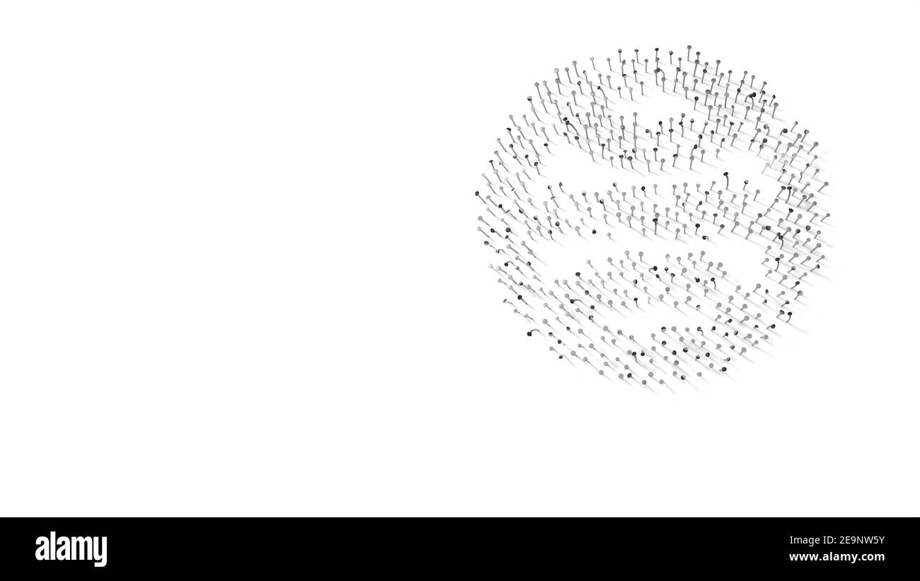 3d-Rendering von Nägeln in Form eines Symbols von Terra Symbolkreis mit isolierten Schatten auf weißem Hintergrund Stockfoto