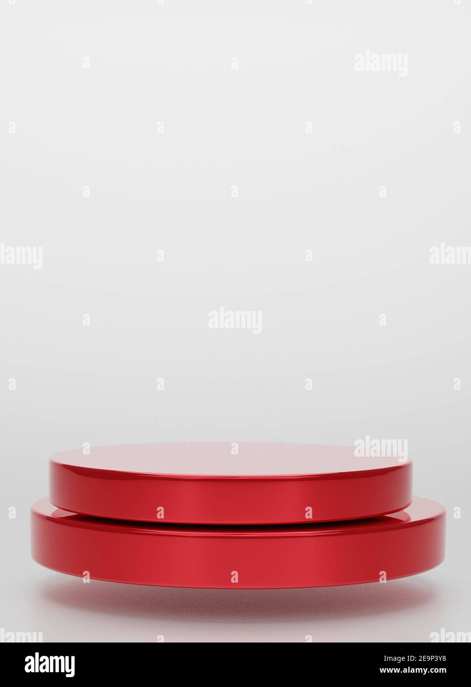 Rote geometrische kreisförmige Hintergrund vertikale Bildanzeige Podium Prototyp einfaches Podium und kommerzielle Produkt Konzept weißen Hintergrund 3D Rendering. Stockfoto