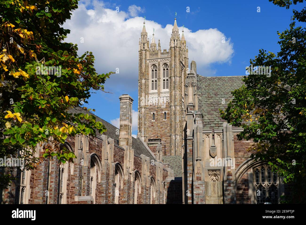 PRINCETON, NJ -30 SEP 2020- Blick auf gotische Bögen am Rockefeller College, einer von sechs Wohnhochschulen auf dem Campus der Princeton University in PRI Stockfoto