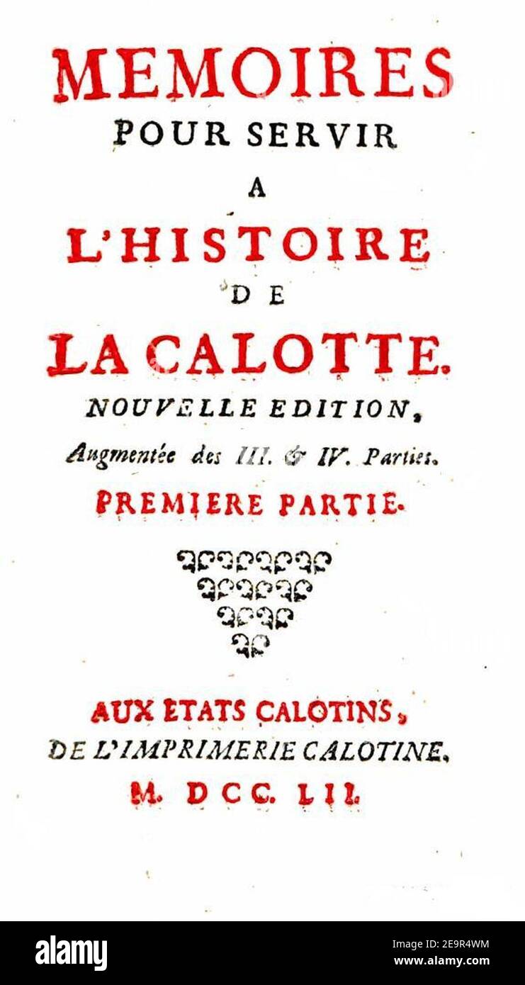 Mémoires pour servir à l'histoire de la Calotte 1752. Stockfoto