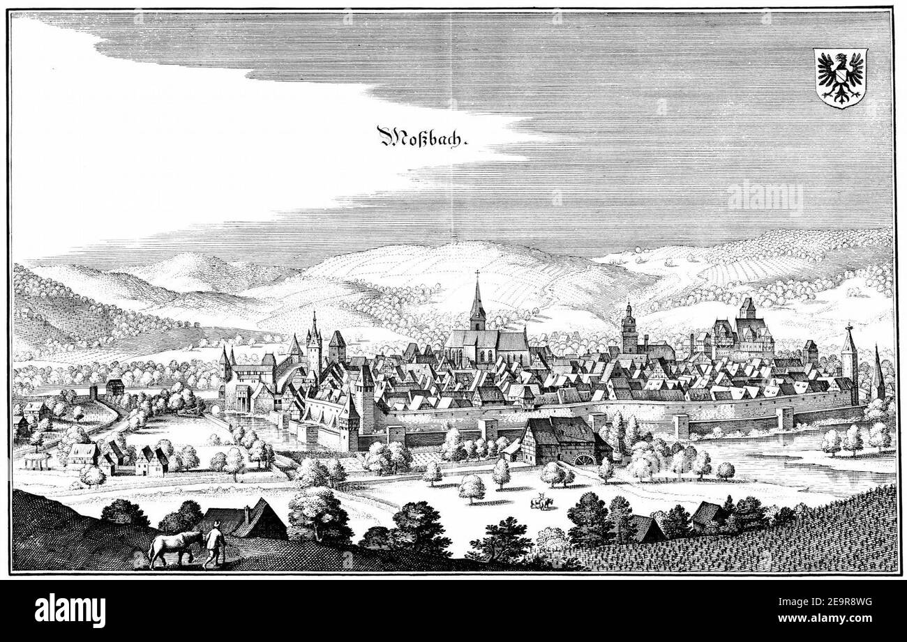 Mosbach-1645-Merian. Stockfoto