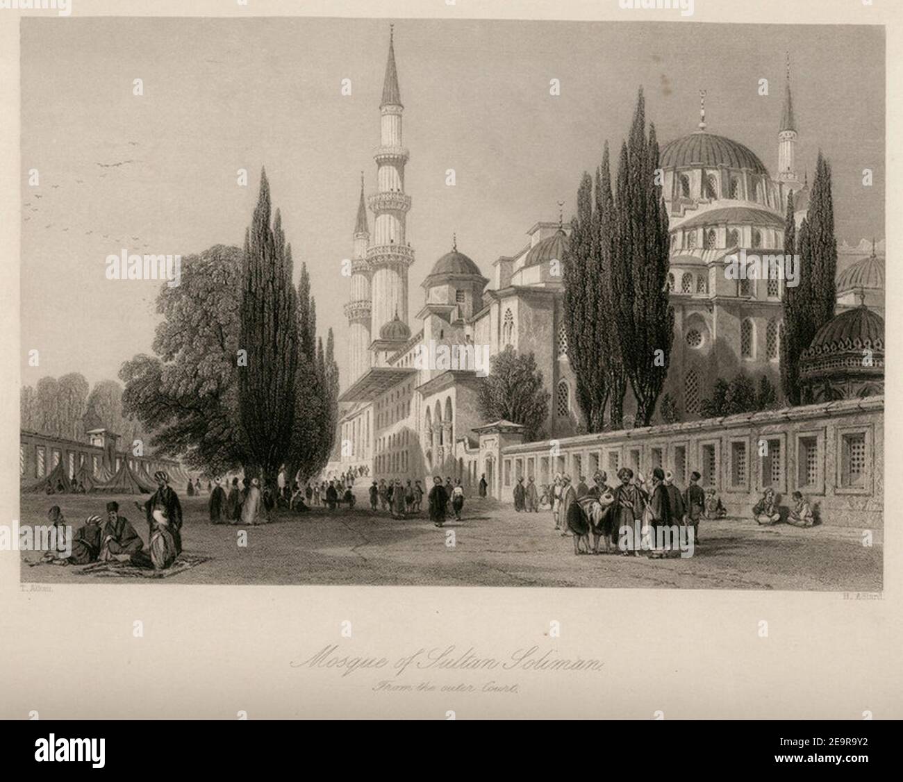 Moschee von Sultan Soliman aus dem äußeren Gericht - Walsh Robert & Allom Thomas - 1836. Stockfoto