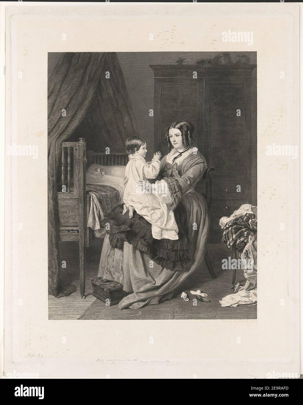 Mutter & Kind vor dem Schlafengehen) - gemalt von W.P. Frith, R.A. ; geätzt von Lumb Stocks, A.R.A Stockfoto