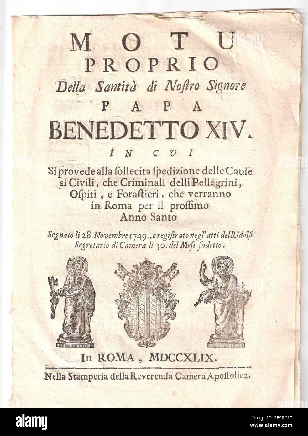 Motu Proprio della Santità di Nostro Signore Papst Benedictus XIV.. Stockfoto