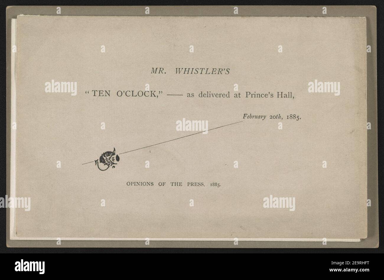 Mr. Whistlers ''zehn Uhr'', wie sie in Prince's Hall, 20th. Februar 1885, abgegeben wurde.Pressestuenen, 1885. Stockfoto