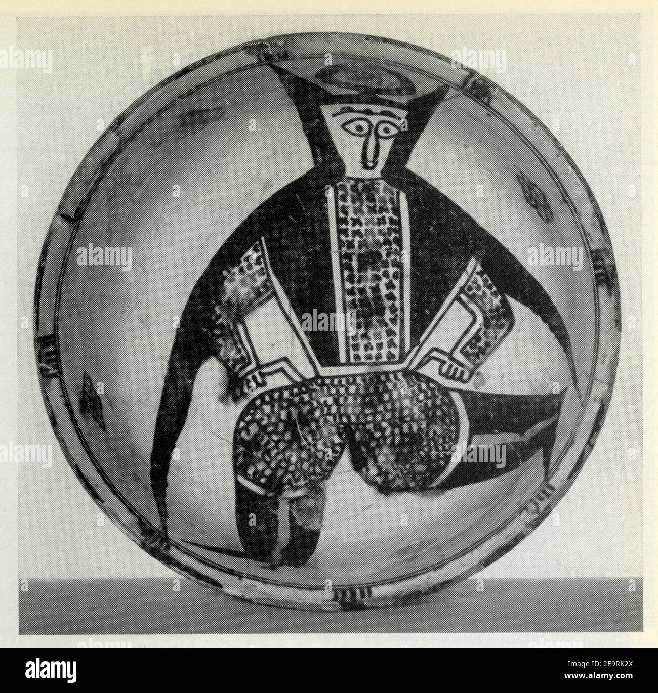 Grand bol en faience lustrée, représentant en noir sur Fond blanc, un homme courant au dessin Aigu. Nichapour. IXe Siècle Stockfoto